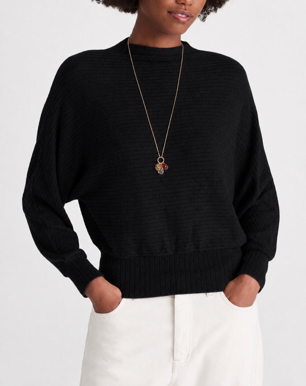Madewell Mockneck Dolman Sleeve Rib Knit Top Black Long Sleeve Pullover XS NWT